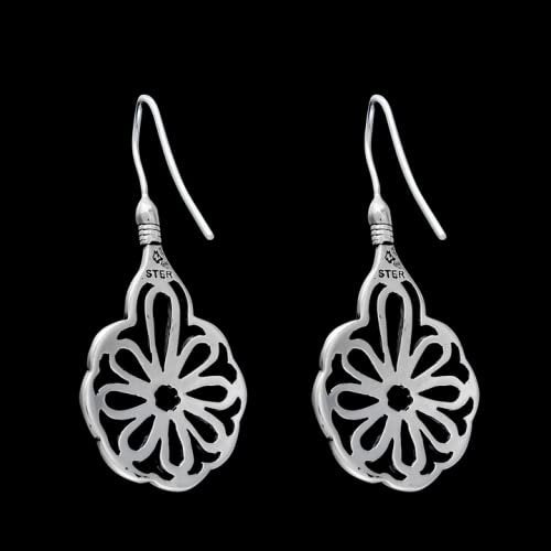 Sterling Silver Hippie Boho 60's Flower Power Dangle Earrings