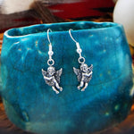 Sterling Silver Cupid/Angel Holding Flowers Dangle Earrings
