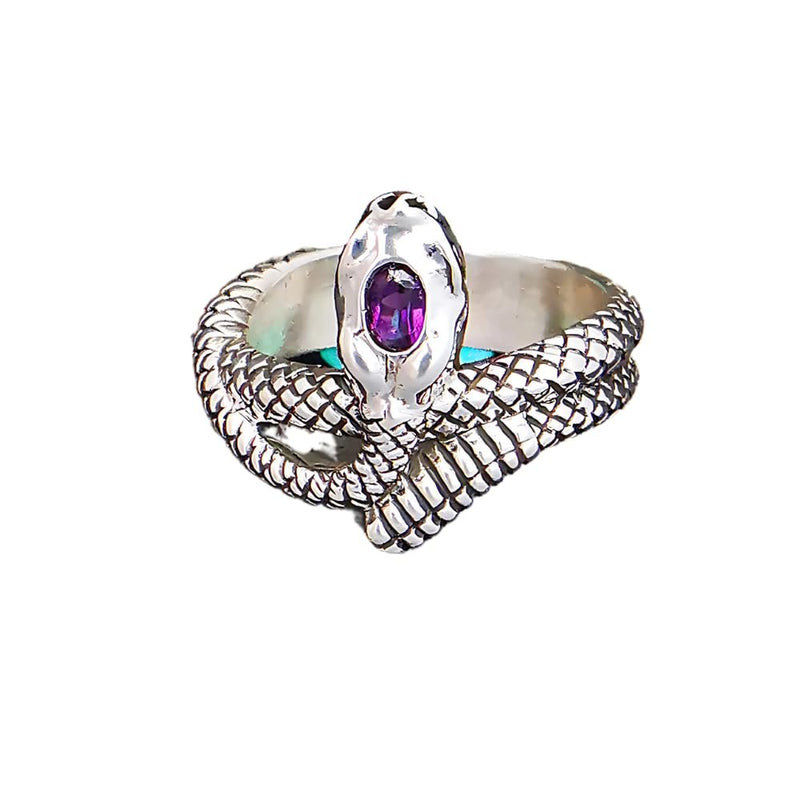 Size 9.25 - Sterling Silver and Amethyst Rattlesnake Ring