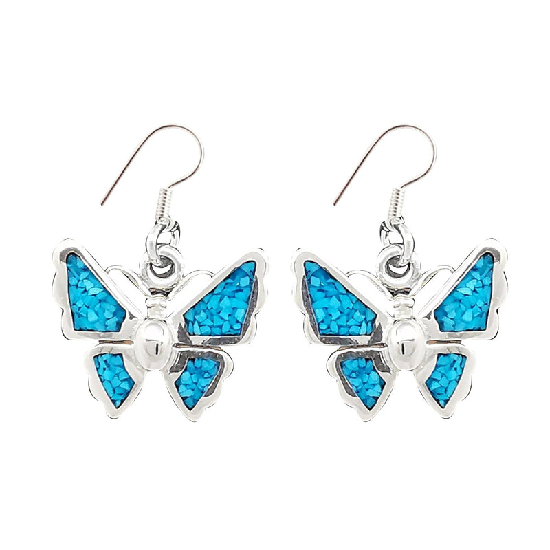 Turquoise and Sterling Silver Defined Wing Butterfly Earrings