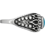 925 Sterling Silver Diamond Cut Oval Turquoise Cabochon Ring, Abstract Beaded Teardrop Design, Solitaire Gemstone Band, Handmade Jewelry (7.5)