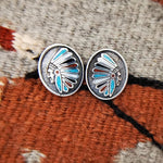Sterling Silver Native Chief Headdress Stud Earrings