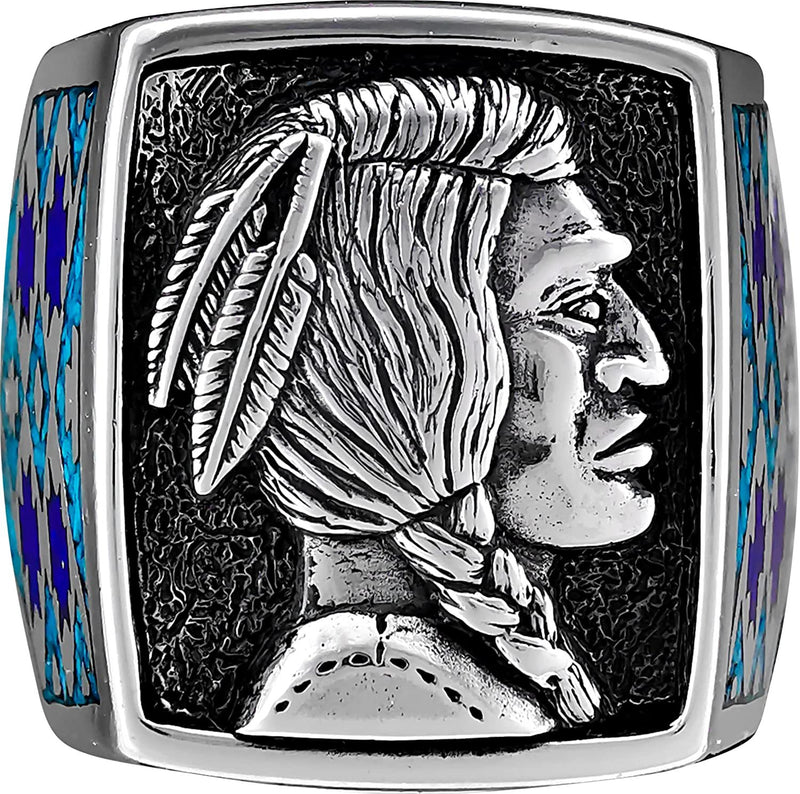 Size 12 - James Fraser Indian Head Nickel Ring, Turquoise and Lapis Lazuli