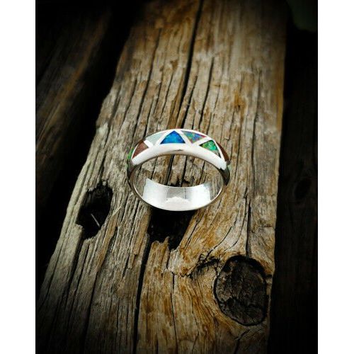 925 Sterling Silver Navajo Ring • Vintage Design • Opal Ring • Native American Wedding Band
