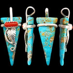 Native American Pendant, Hand Carved Turquoise Arrowhead, 925 Silver