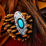 Size 7.5 Turquoise and Coral Southwestern Vintage Sterling Silver Ring