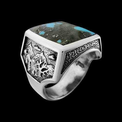 Mountain Ring • 925 Sterling Silver • Morenci Turquoise • Size 8 • Navajo Handmade