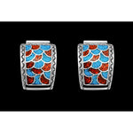 Sterling SIlver Turquoise and Coral Scalloped Mosaic Watch Tips