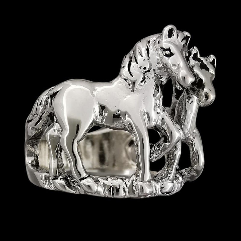 925 Sterling Silver Pair of Horse Ring, Size 7 Ring, Pony Ring