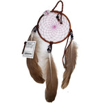 Native American handmade 4" Dream Catcher, Quartz Crystal, Feathers