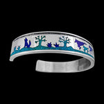 Navajo Sterling Silver Wolf Bracelet with Turquoise and Lapis Lazuli - Handmade Nature Inspired Jewelry, Size 6.5, Southwest Style Statement Piece