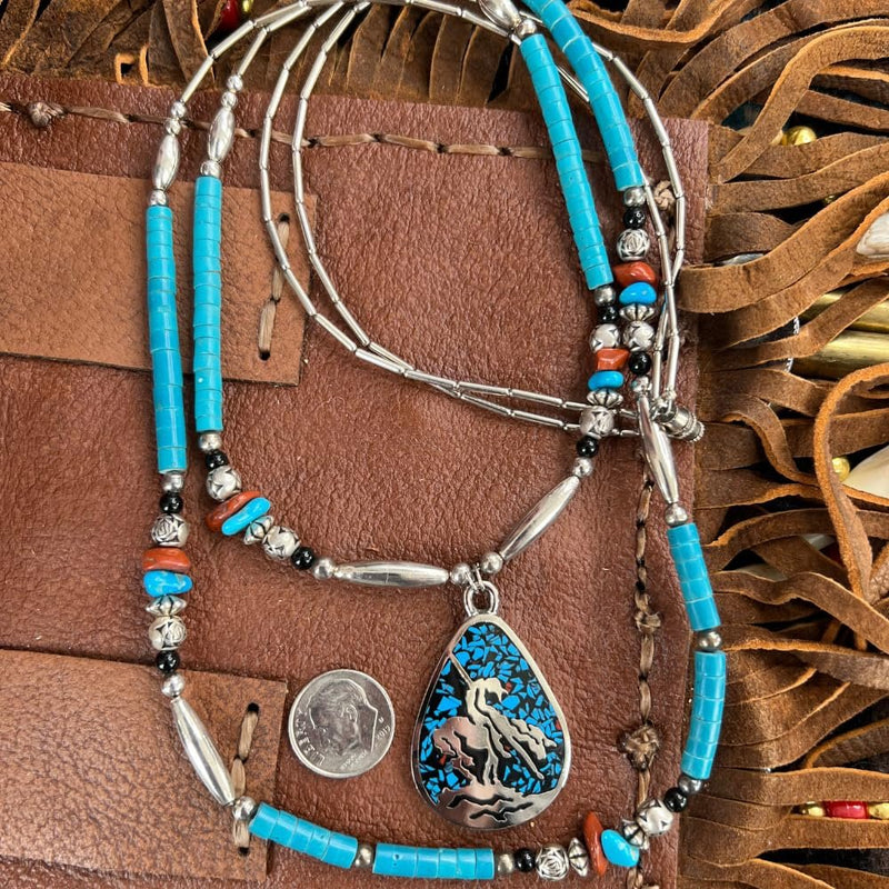 Handmade Native American Two-Strand Necklace with "End of the Trail" Pendant
