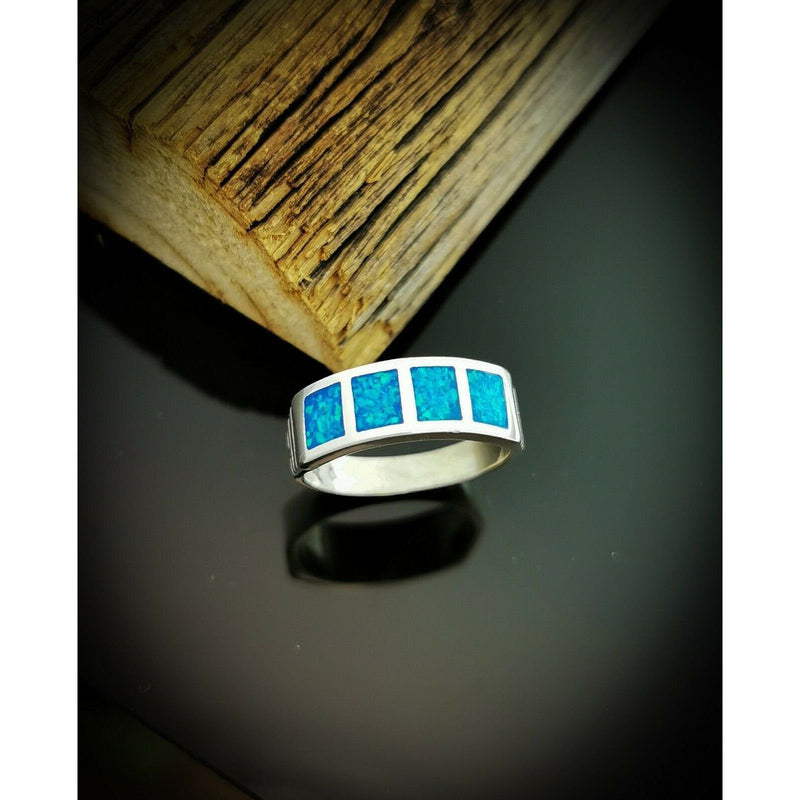 Four Stone Ring, Blue Opal, Size: 5, Band
