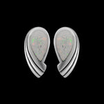 925 Sterling Silver Stud Earrings • Teardrop Shape • White Opal Gems
