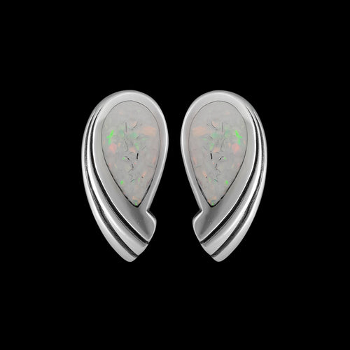 925 Sterling Silver Stud Earrings • Teardrop Shape • White Opal Gems