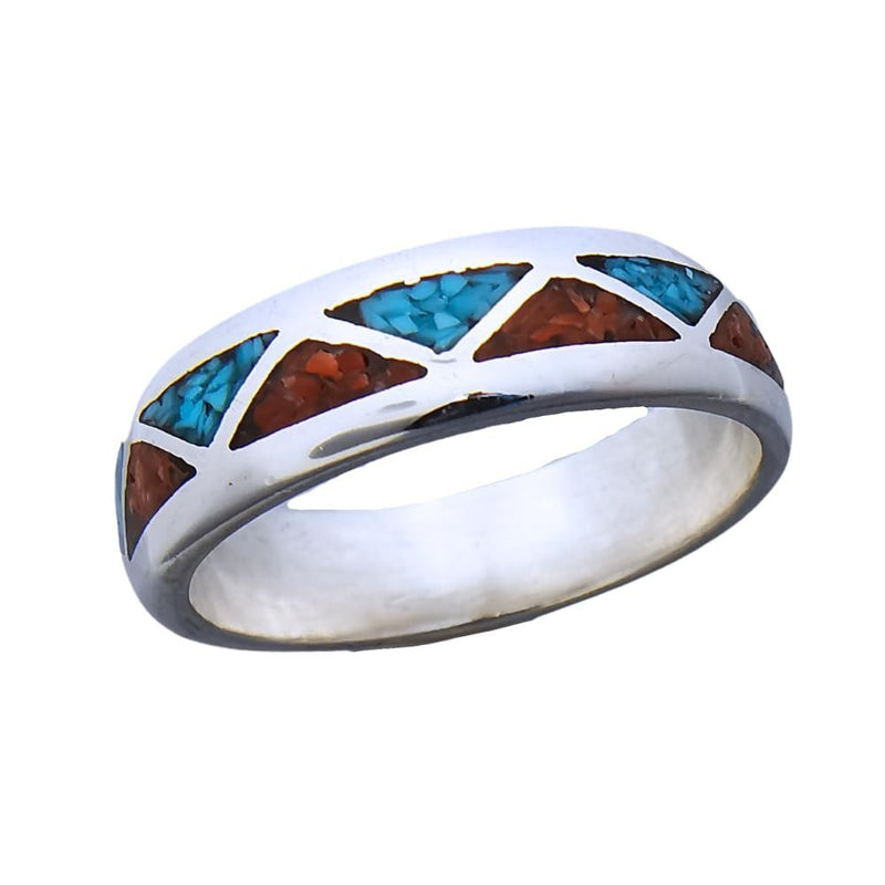 Vintage Sterling Silver Turquoise and Coral Southwestern Ring