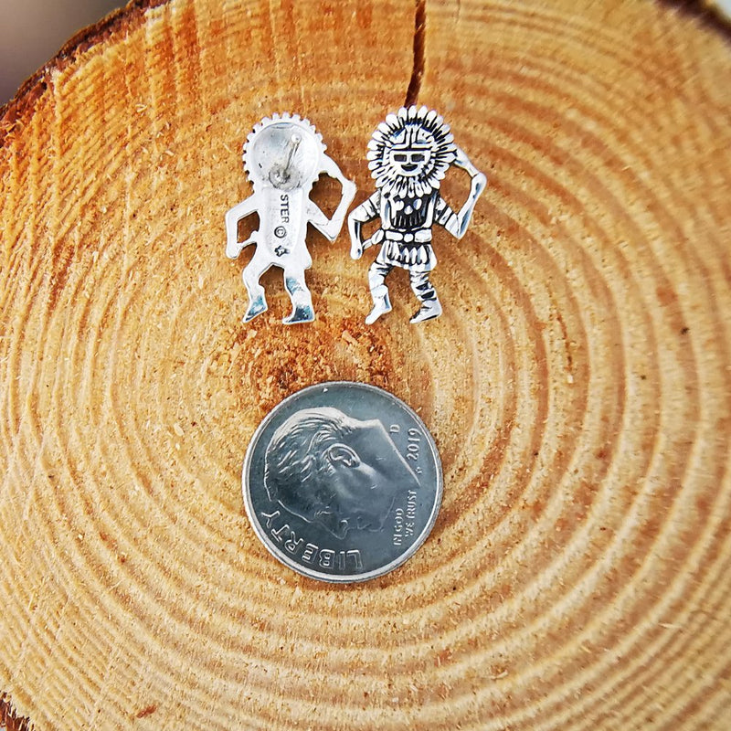 925 Sterling Silver Tawa Earrings, Hopi, Sun God, Kachina Dancer, Sun Dancer Stud Earrings