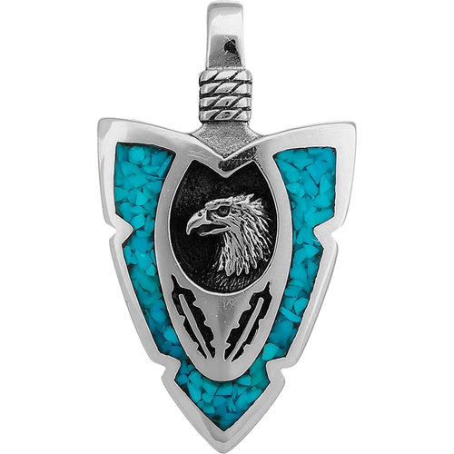 925 Sterling Silver Medium Turquoise Eagle Arrowhead Pendant, Braided Rope Bail Design, Native American Avian Jewelry, Southwestern Bird Necklace with Feathers