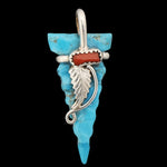 Native American Pendant, Hand Carved Turquoise Arrowhead, 925 Silver