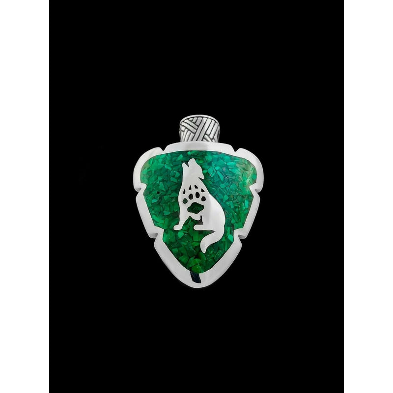 Arrowhead Wolf Pendant • Native American Style • 925 Sterling Silver