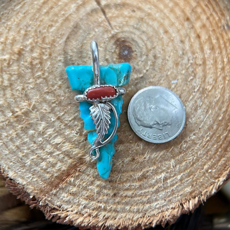 Native American Pendant, Hand Carved Turquoise Arrowhead, 925 Silver