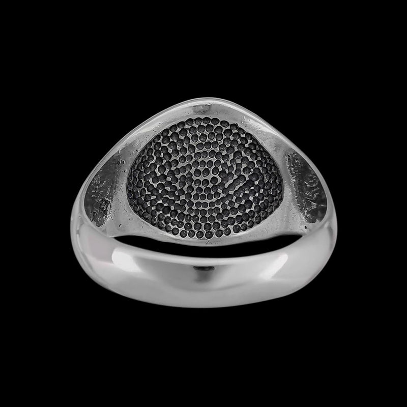 Size 10-925 Sterling Silver Oval Blue Opl Ring, Geometric Maze Accent Design, Handmade Gemstone Jewelry, Statement Birthstone Band