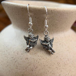 Sterling Silver Cupid/Angel Holding Flowers Dangle Earrings