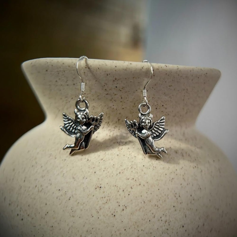 Sterling Silver Winged Devil Earrings with Pitchfork – Halloween Special