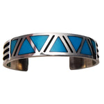 Sterling Silver Cuff Bracelet with Navajo Tribal design inlaid with Sleeping Beauty Turquoise