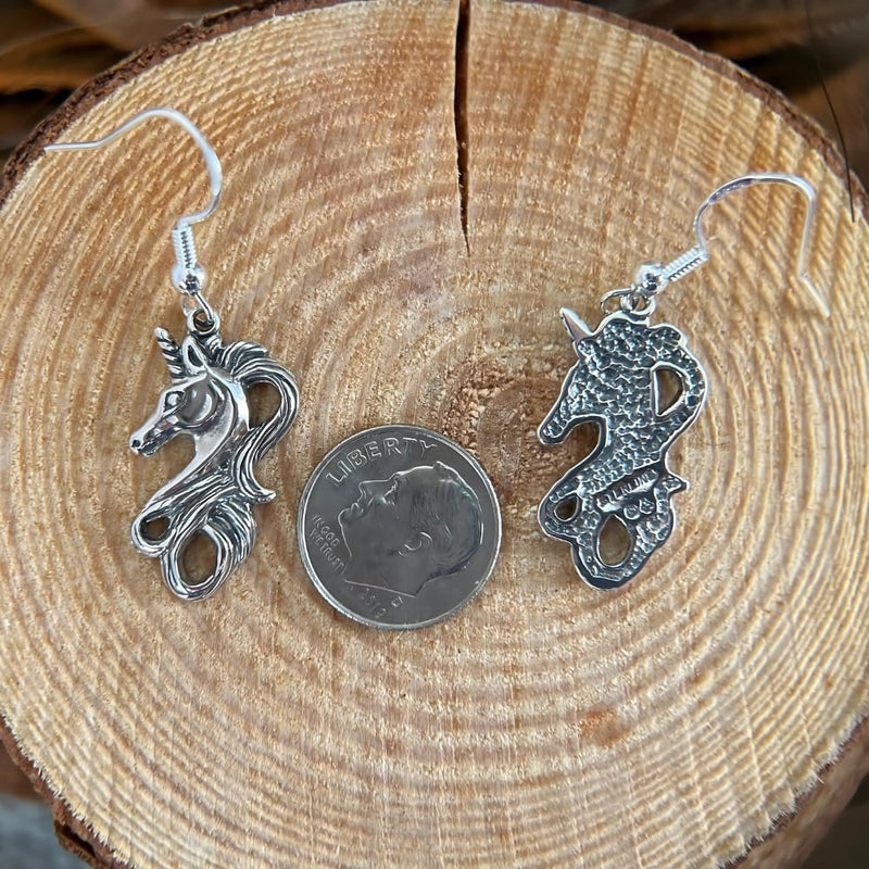 Sterling Silver Unicorn Dangle Earrings – Vintage, 90s Fairycore Style