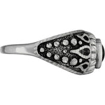 Size 7.5 925 Sterling Silver Diamond Cut Oval Blue Topaz Cabochon Ring, Abstract Beaded Teardrop Design, Solitaire Gemstone Band, Handmade Jewelry (7.5)