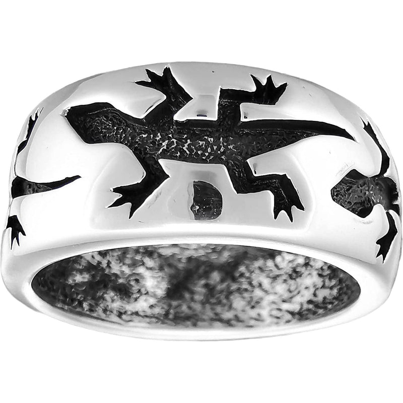 Size 10-925 Sterling Silver Gecko Band, Detailed Reptile Design, Handmade Nature Ring, Handcrafted Animal Jewelry