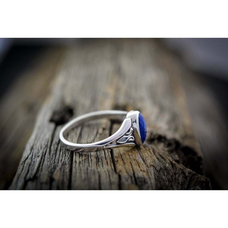 The Iris Ring, inlaid with Lapis Lazuli Size: 7