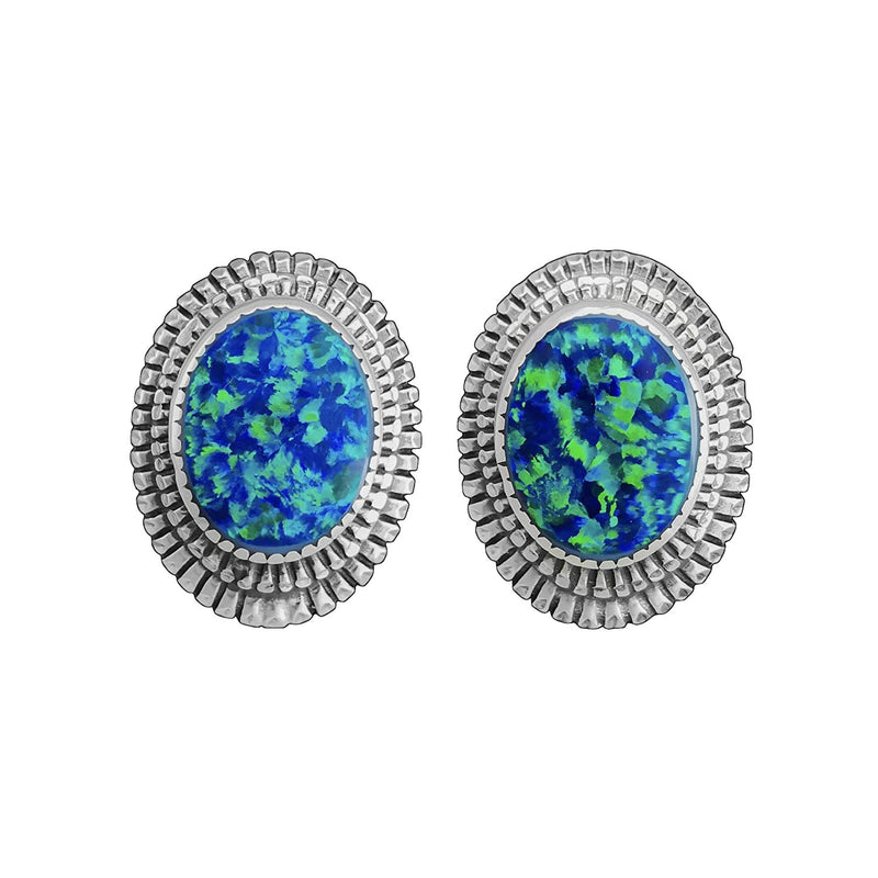 925 Sterling Silver Blue Opal Earrings, Diamond Cut Earrings, Vintage Opal Earrings, Wedding Earrings