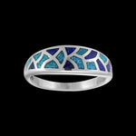 Size 11-925 Sterling Silver, Turquoise, & Lapis Lazuli Mosaic Band, Abstract Gemstone Band, Handcrafted Birthstone Jewelry