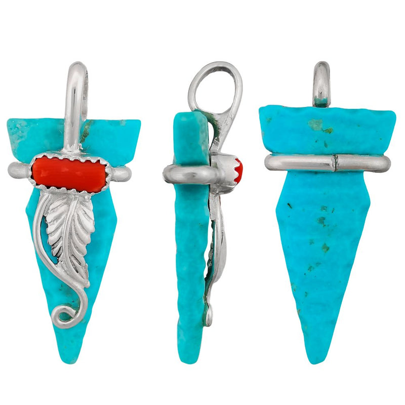 Native American Pendant, Hand Carved Turquoise Arrowhead, 925 Silver