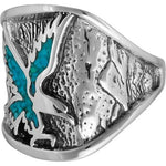 R37 Size 10-925 Sterling Silver Eagle Ring inlaid with Turquoise