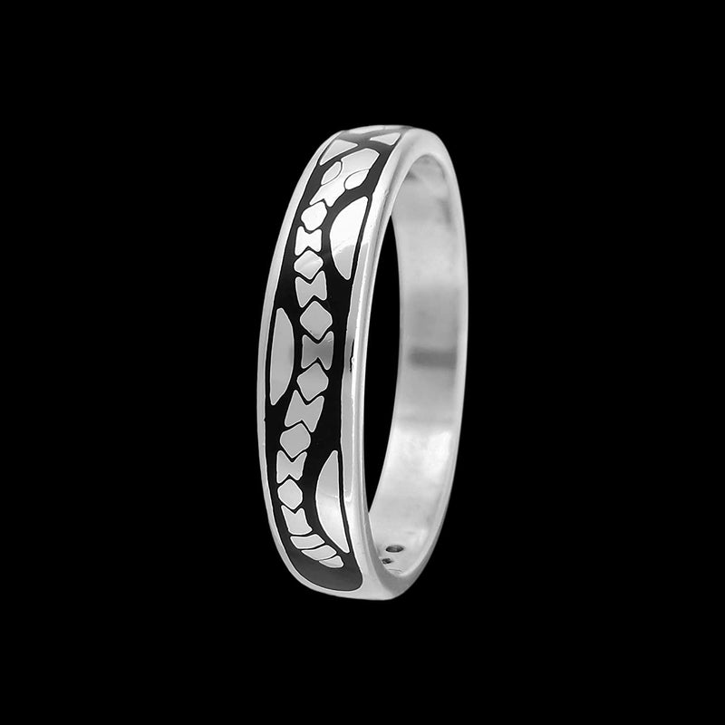 Size 12-925 Sterling Silver & Black Resin Face to Face Snake Ring, Southwestern Animal Design, Handmade Native Band, Handcrafted Gemstone Jewelry