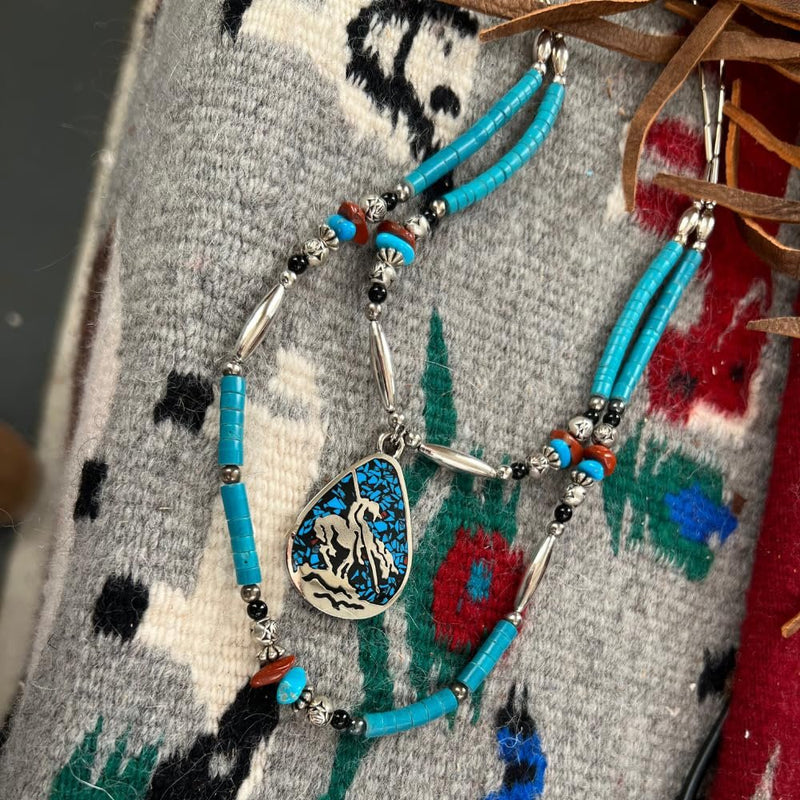 Handmade Native American Two-Strand Necklace with "End of the Trail" Pendant