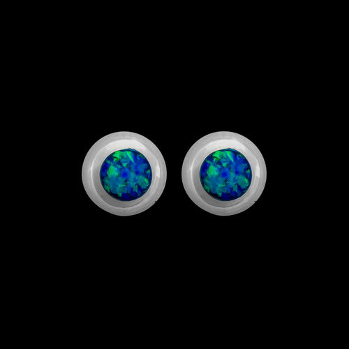 925 Sterling Silver Circle Earrings, Blue Opal Studs, Bridal Posts, Wedding