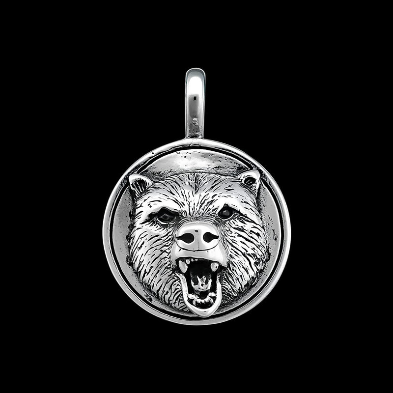 925 Sterling Silver Growling Bear Pendant