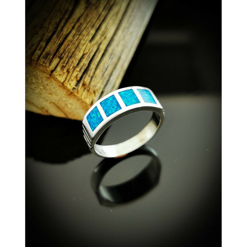 Four Stone Ring, Blue Opal, Size: 5, Band