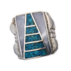 Size 13 - Vintage 925 Sterling Silver Mother of Pearl and Turquoise Ring