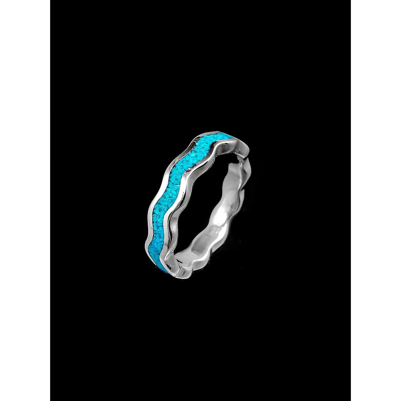 Salt Life Ring • Wavy Design • 925 Sterling Silver • Turquoise Accent