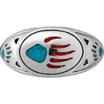 925 Sterling Silver Turquoise and Coral Bear Paw Ring, Detailed Bear Claw Design, Handmade Gemstone Nature Band, Handcrafted Animal Birthstone Jewelry (8)