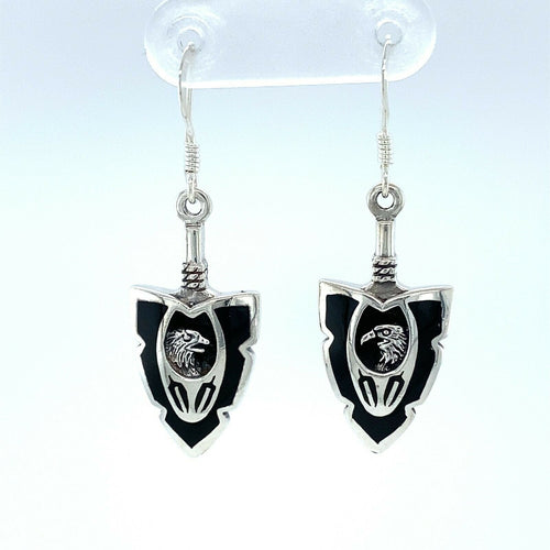 Eagle Earrings set in Arrowhead 925 Sterling Silver Stud Earrings Black Resin