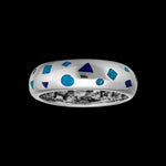 Size 7-925 Sterling Silver Scattered Shapes Ring, Turquoise & Lapis Lazuli, Abstract Design, Handmade Geometric Statement Jewelry, Handcrafted Birthstone Band