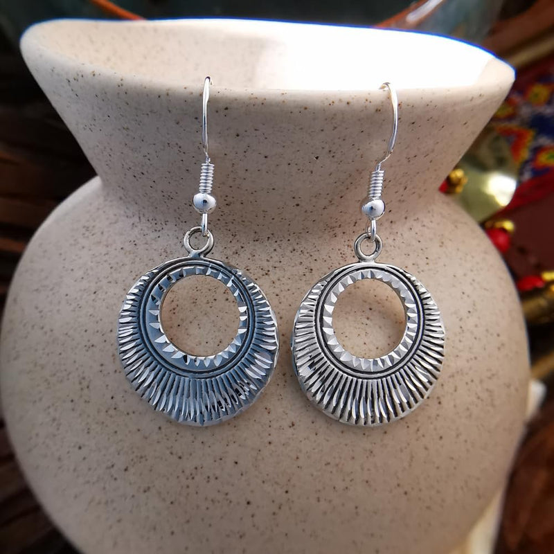 Sterling Silver Mid-Century Modern Diamond-Cut Dangle Earrings