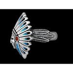 925 Sterling Silver Native American Chief Headdress Ring, Turquoise & Mother of Pearl Headdress Design, Statement Gemstone Band, Handmade Birthstone Jewelry