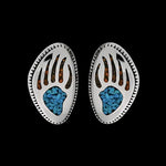 925 Sterling Silver Bear Paw Stud Earrings with Turquoise and Red Coral Inlay